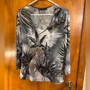 Picadilly Fashion Gray and Black Floral Blouse
